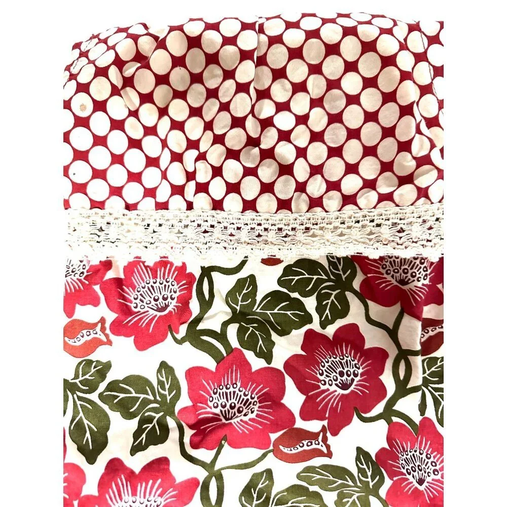 Simply Envogue Red Floral & Polka Dot Apron Lace‎ Trim Cottagecore Grannycore